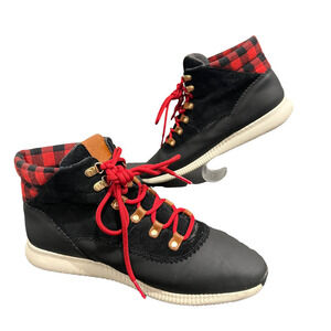 Cole Haan Black Red Lace Up Ankle Boot Shoes Waterproof Size 11B